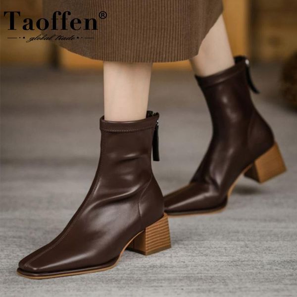 

boots taoffen 2022 ankle for women shoes low heel short boot fashion casual daily female winter ladies footwear size 34-39, Black