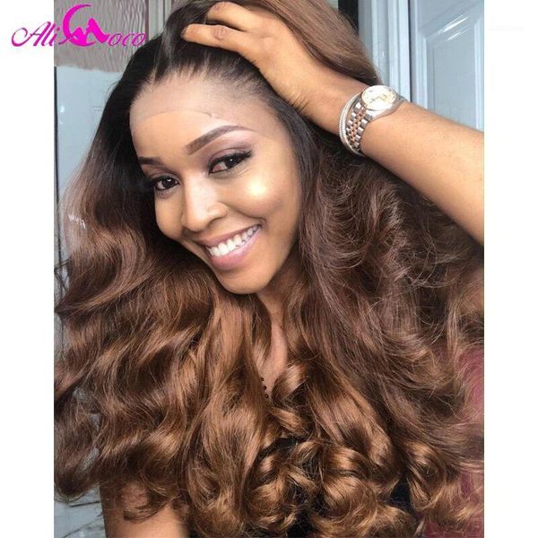 

ali coco 180% loose wave human hair lace front wigs brown /orange ginger ombre color brazilian remy pre plucked1, Black;brown