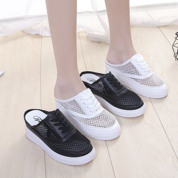 

sandals 2021 fashion women summer shoes slippers 6cm heel breathable non-slip flats black white basic 35-40 5th8