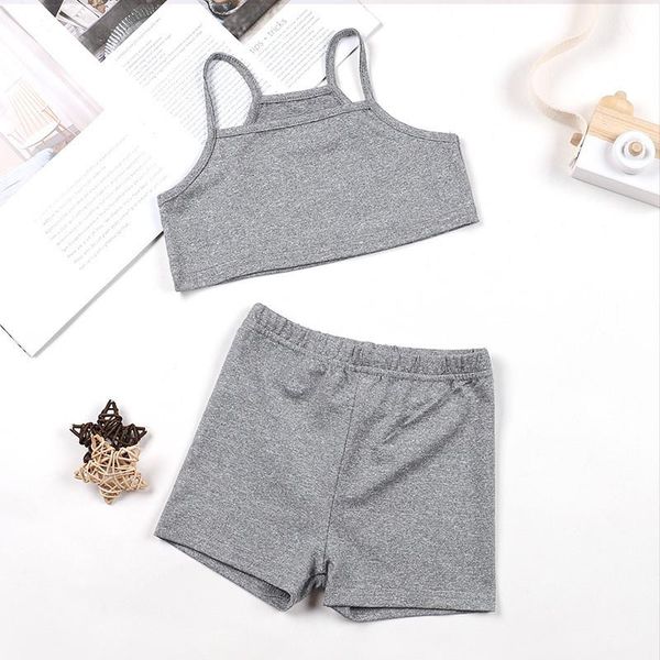 

clothing sets 2021 kids girls sports outfit girl sleeveless solid color shorts for children 2-piece set, White