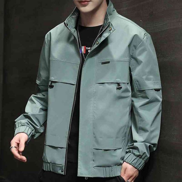 

2021 fashion stand collar jacket autumn new men's coat business casual solid color sports slim fit clothes, Black