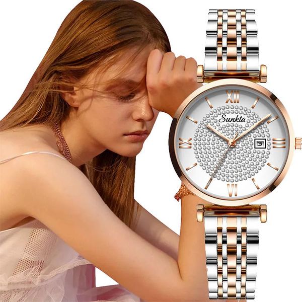 

wristwatches sunkta 2021 women watch support cash on delivery fashion watches ladies waterproof quartz wristwatch clocks bracelet, Slivery;brown