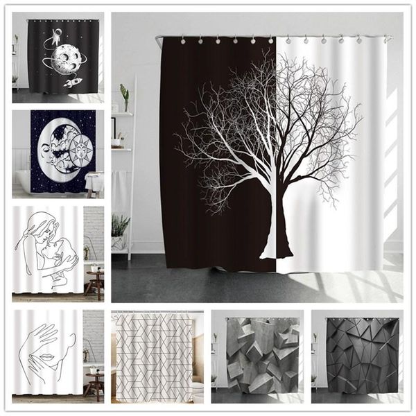 

shower curtains black and white tree nordic style bathroom waterproof set with hooks home decoration 3d bath curtain