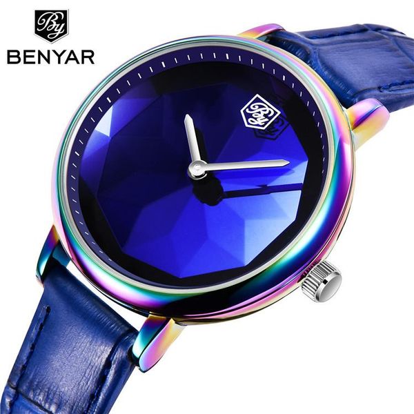 

wristwatches benyar 5155 ladies watches fashion colorful elegant dress lady watch leather diamond quartz women relogio feminino, Slivery;brown