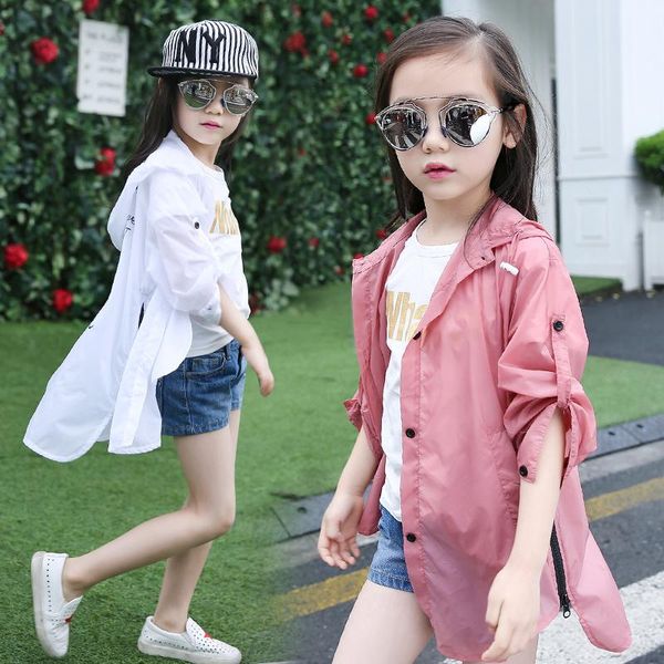 

jackets big girls cardigan sun protection clothing summer 2021 children's sunscreen kids hooded fashion jacket, Blue;gray