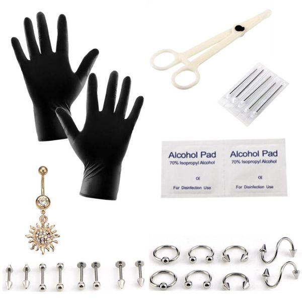 Outras ferramentas de piercing corporal 1 conjunto 5style Kit de ferramentas profissionais estéril Jóias de agulha de anel de barriga estéril