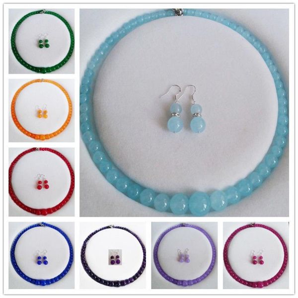 

bracelet, earrings & necklace 6-14mm aquamarine/z/ruby gemstones round beads set 18" jade crystal jewelry, Black