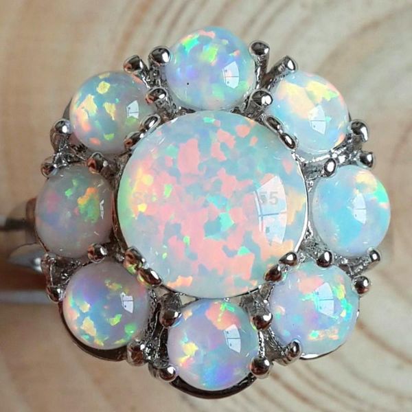 

wedding rings bohemian female big white fire opal stone ring fashion silver color flower vintage bands engagement for women, Slivery;golden
