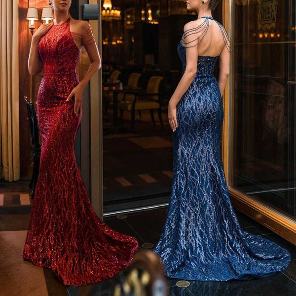 

luxury evening dress 2021 autumn women's sleevels neck slim wrap hip, Black;gray