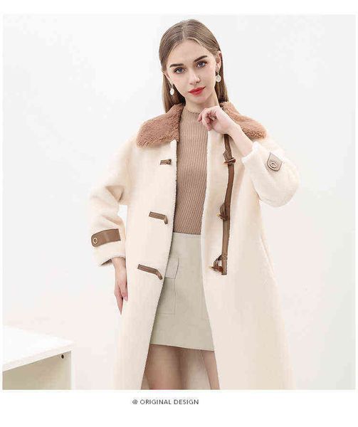 Windbreaker de pele de inverno mulheres mink pelúcia xaile longo casaco 211207