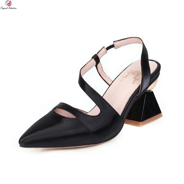 

original intention elegant women sandals pointed toe strange style heels black nude yellow shoes woman plus size 3-16