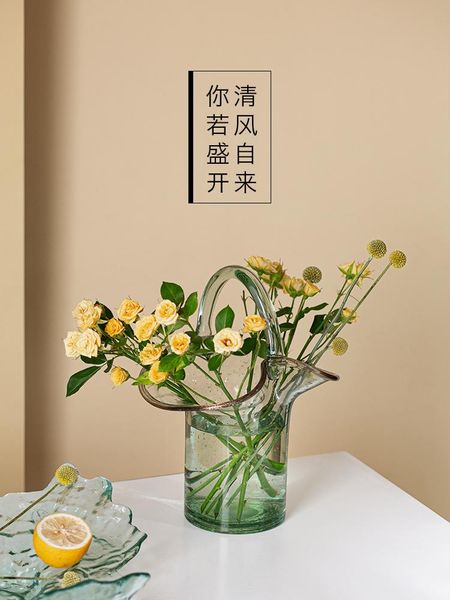 

nordic glass bag portable flower basket creative living room tv cabinet dining table vase vases