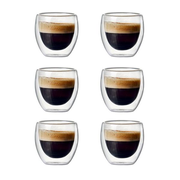 

cups & saucers 6 sets of 80ml double-layer hollow glass coffee cup for drinking tea, coffee,