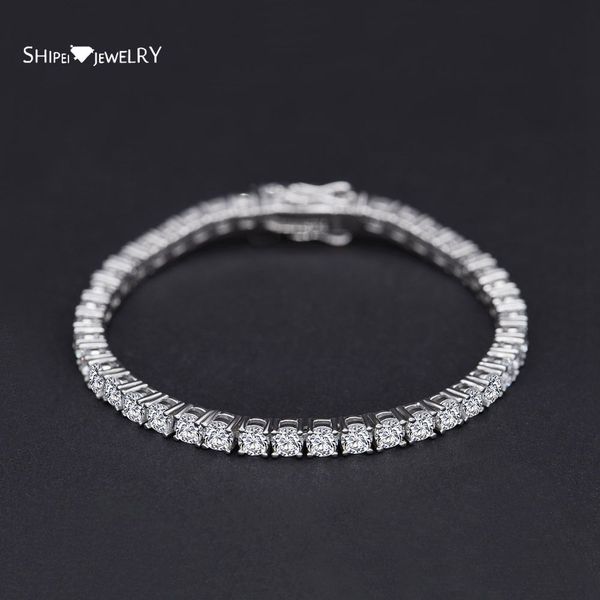 

shipei luxury 925 sterling silver gemstone bracelet fine jewelry created moissanite wedding engagement charm bangle bracelet q1201, Black