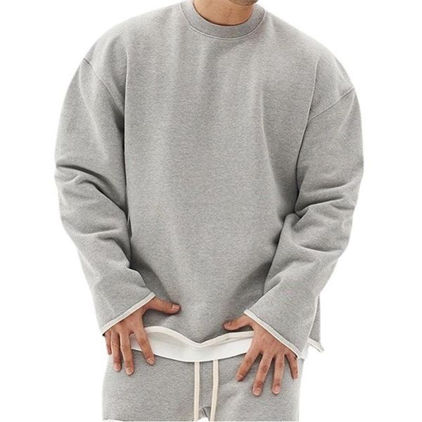 

men's hoodies & sweatshirts 2021 fashion simple solid loose pullover mens long sleeve o-neck all-match streetwear casual, Black