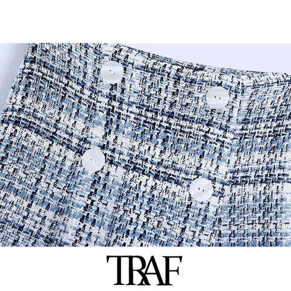 

traf women chic fashion with buttons tweed bermuda shorts skirts vintage high waist side zipper female skorts mujer, White;black