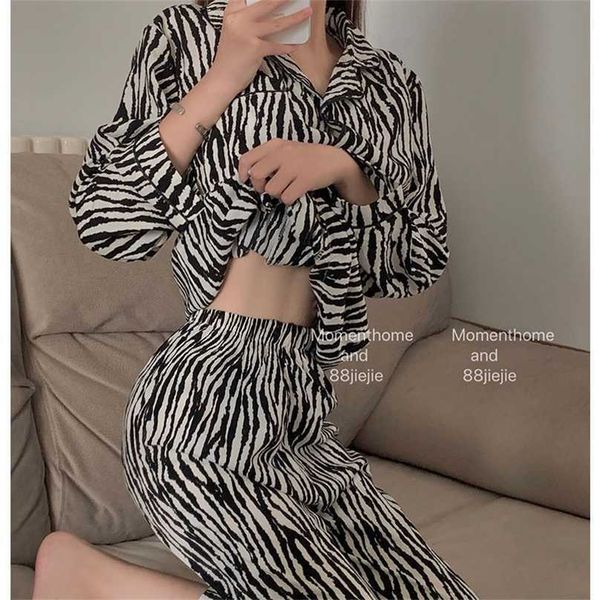 

zebra print pajamas suit autumn and winter comfortable two-piece home service women 211109, Black;red
