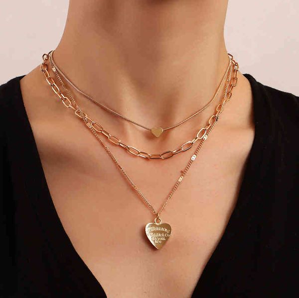 

ingemark multilayer love carved heart pendant choker necklace for women bijoux femme vintage gold color valentine day jewelry, Silver