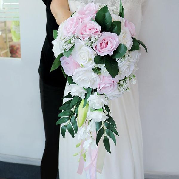 

wedding flowers 2021 waterfall burgundy brides bouquet artificial white purple bouquets of flower rose bridal accessorie holding
