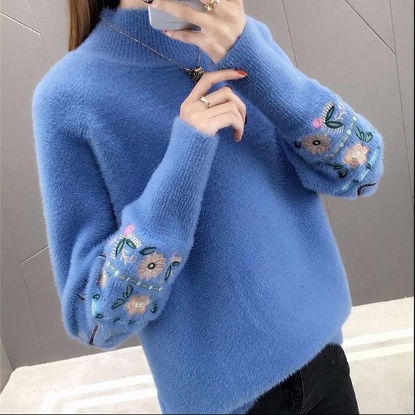 

winter clothes womens sweater women embroidered plus size long sleeves water velvet turtleneck cashmere warm pullover, White;black