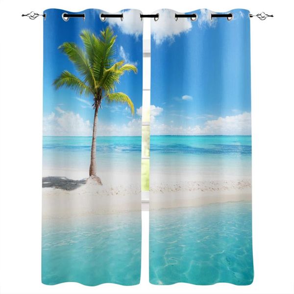 

curtain & drapes palm tree sea beach blue sky white clouds blackout curtains bedroom living room kitchen computer home decoration for kids