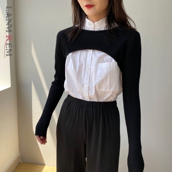 

short sweater slim knitted pullover women black gray purple fashion spring qutumn female clothes yk086 210507, White;black