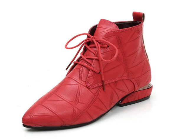 

boots 2021 fashion women casual leather low high heels spring shoes woman pointed toe rubber ankle black red jxx06