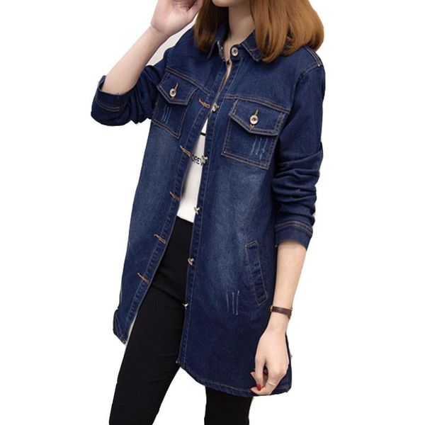 

women jeans trench coats spring loose large size single-breasted stretch denim long windbreaker female casual q6 women's, Tan;black