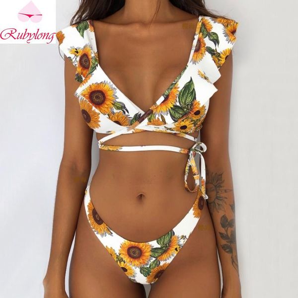 

2021rubylong 2021 ruffles bikini women vintage swimsuit brazilian thong bikini set female retro swimwear push up bathing suit, White;black