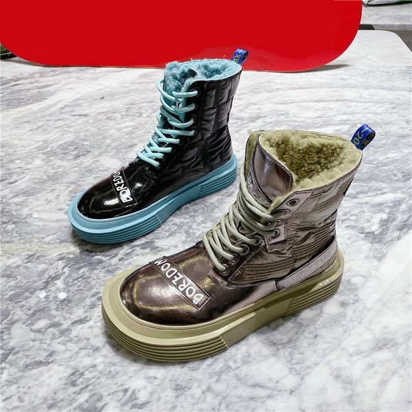 

boots deat 2021 autumn winter fashion casual leather contrast color letter lace up snow cotton short women sg781, Black