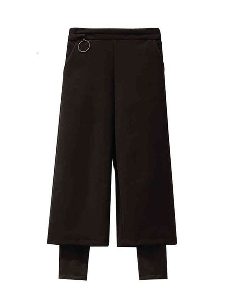 

women's pants & capris winter high waist plaid spliced oversized wide leg fake 2 piece women trousers fashion casual all-match warm thi, Black;white