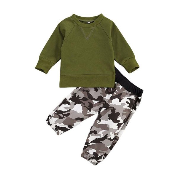 

clothing sets 2 pcs baby boy's casual cotton suit, solid color round neck long sleeve pullover, camouflage print loose trousers, 0-24, White