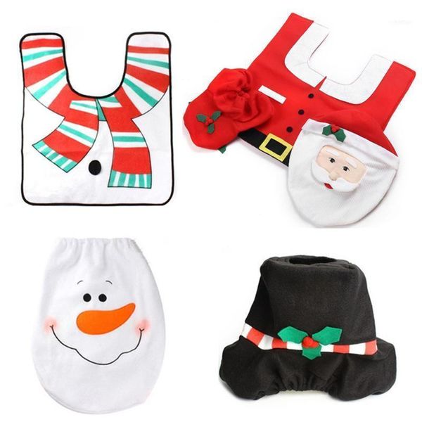 

christmas decoration santa toilet seat cover paper rug bathroom set1