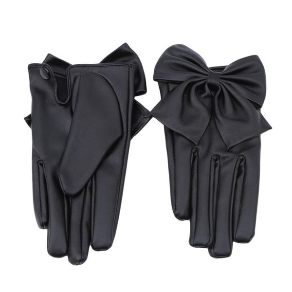 

five fingers gloves selling winter motorcycle lady rivet butterfly bow soft pu leather for women black red fashion accessory, Blue;gray