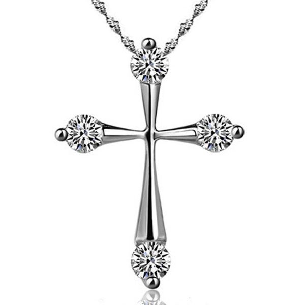 

cute female crystal zircon necklace fashion cross style pendant big choker necklaces for women, Silver