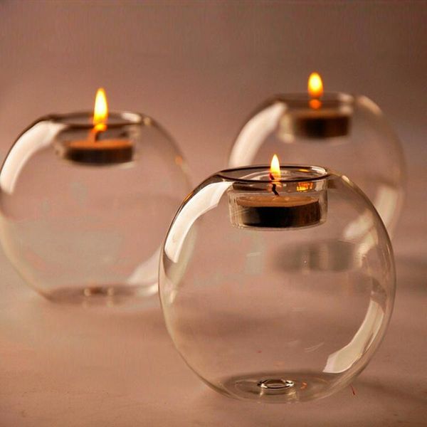 

candle holders europe style round hollow glass holder wedding candlestick fine transparent crystal dining home decor