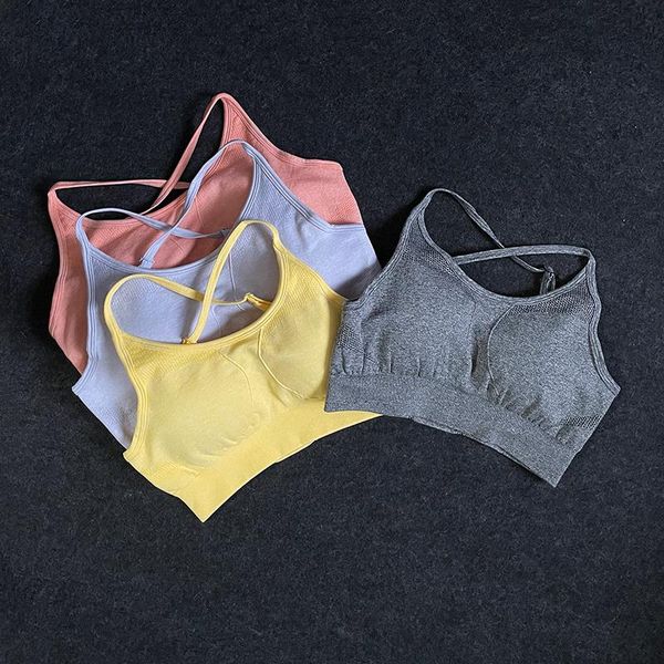 

strappy sports bra gym fitness women running crop push up workout padded yoga vest strong support activewear shockproof clothing, White;black