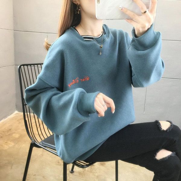 

women's hoodies & sweatshirts autumn winter women female sweatshirt korean style thick long sleeve fashion casual loose hooded, Black
