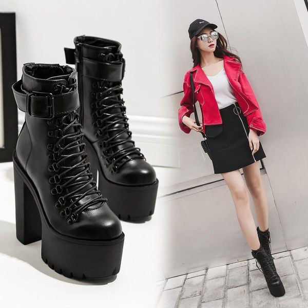 

boots 2021 autumn and winter classic high thick bottom heel waterproof platform super nightclub round head, Black