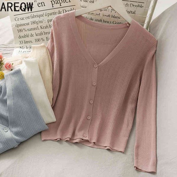 

retro thin single-breasted long-sleeved sweater women's spring and summer v-neck joker solid color t-shirt tide 210507, White
