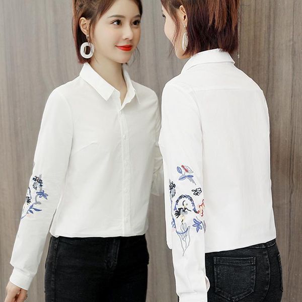 

women's blouses & shirts shintimes embroidery floral plus size cotton blouse 2021 autumn ladies long sleeve womens clothing women, White