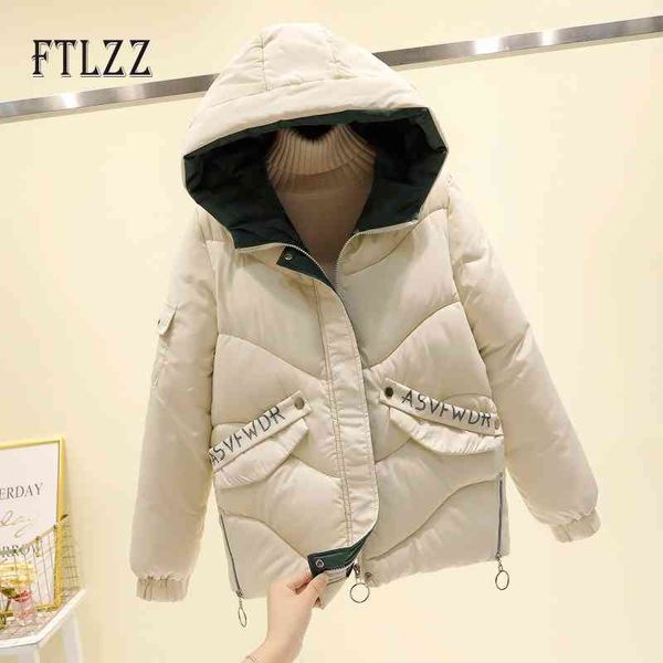 

ladies coats and jackets winter warm thick puffer padded parka loose letter embroidery hooded red short outwear 210602, Black