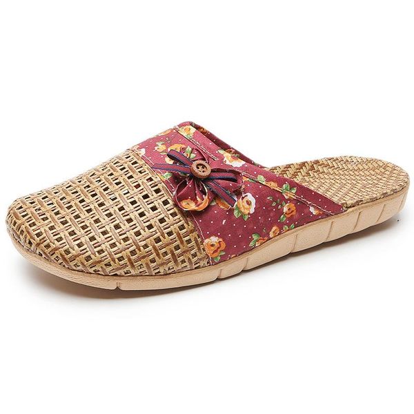 

suihyung women flax slippers 2021 summer indoor shoes ladies casual slides linen flip flops female floral bow flat sandals, Black