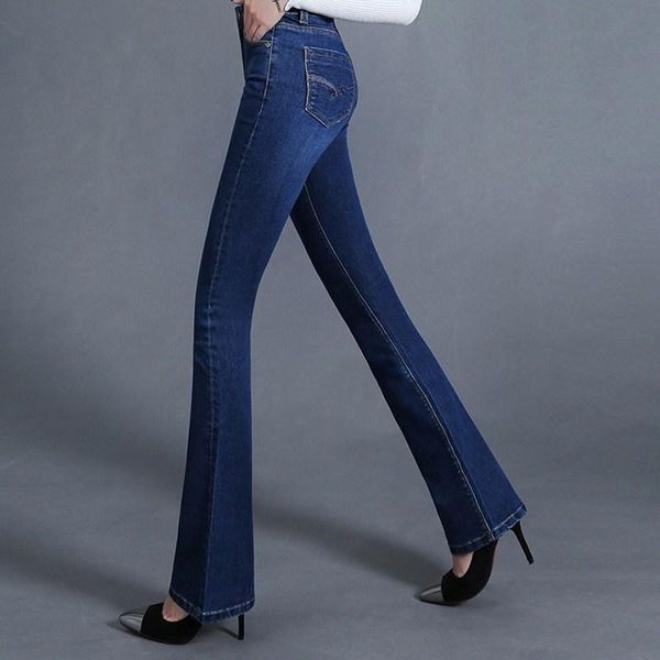 

women's jeans 2021 stretch boot cut girls bell-bottom trousers waist flares pants large size 26-34, Blue