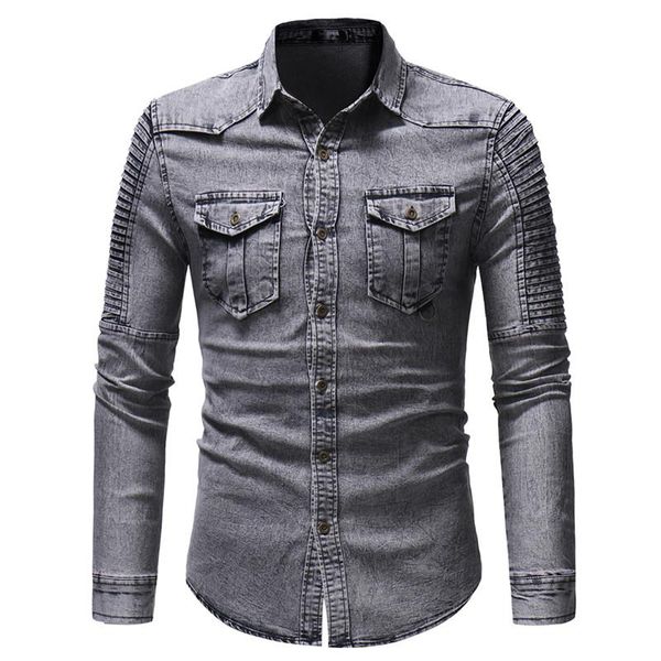 

men's casual shirts 2021 autumn men denim shirt mens long sleeve soft cotton slim jeans male cowboy clothing, White;black
