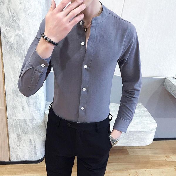 

men's casual shirts korean slim dress shirt streetwear social clothes blouse homme business formal solid color men stand long sleeve, White;black