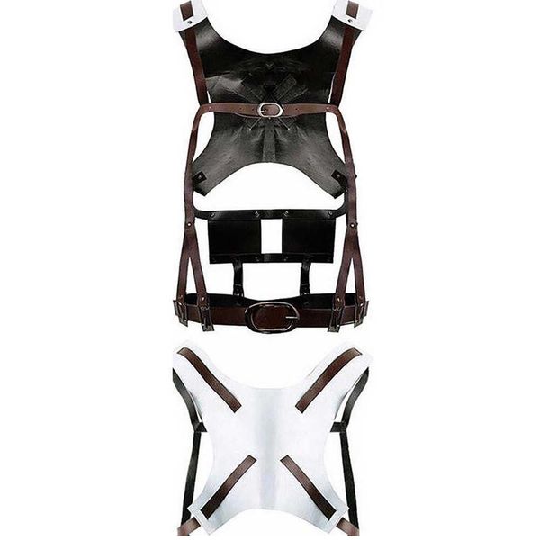 Ataque de anime quente em Titan Cosplay Shingeki No Kyojin Jaqueta Recon Corps Couro Saia Cintos de Hookshot Suspensos Ackerman Traje Y0913