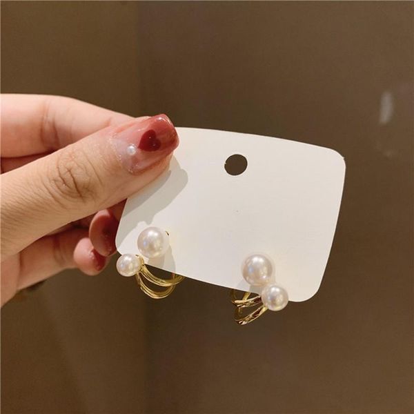 

stud 2021 korean fine pearl senior earrings contracted geometric joker elegant double metal women jewelry, Golden;silver