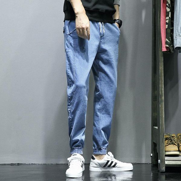 

men's pants 2021 autumn loose jeans youth trousers korean elastic casual trendy cargo streetwear, Black