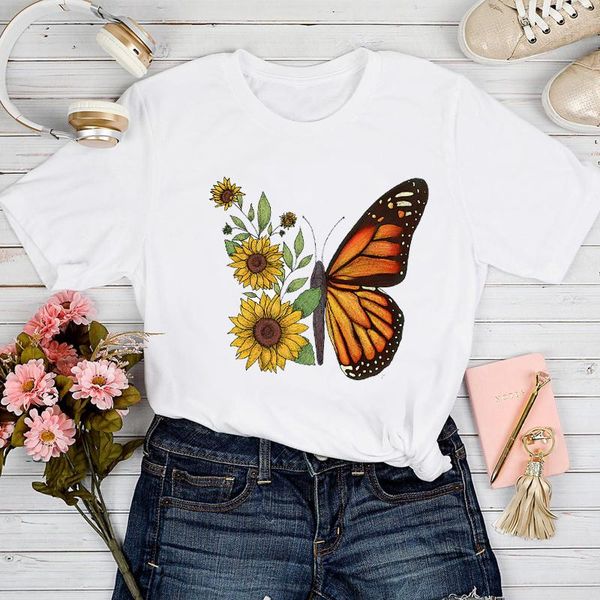 

women's t-shirt t-shirts women floral butterfly 2021 spring summer fashion 90s clothing tshirt lady print clothes graphic female tee, White